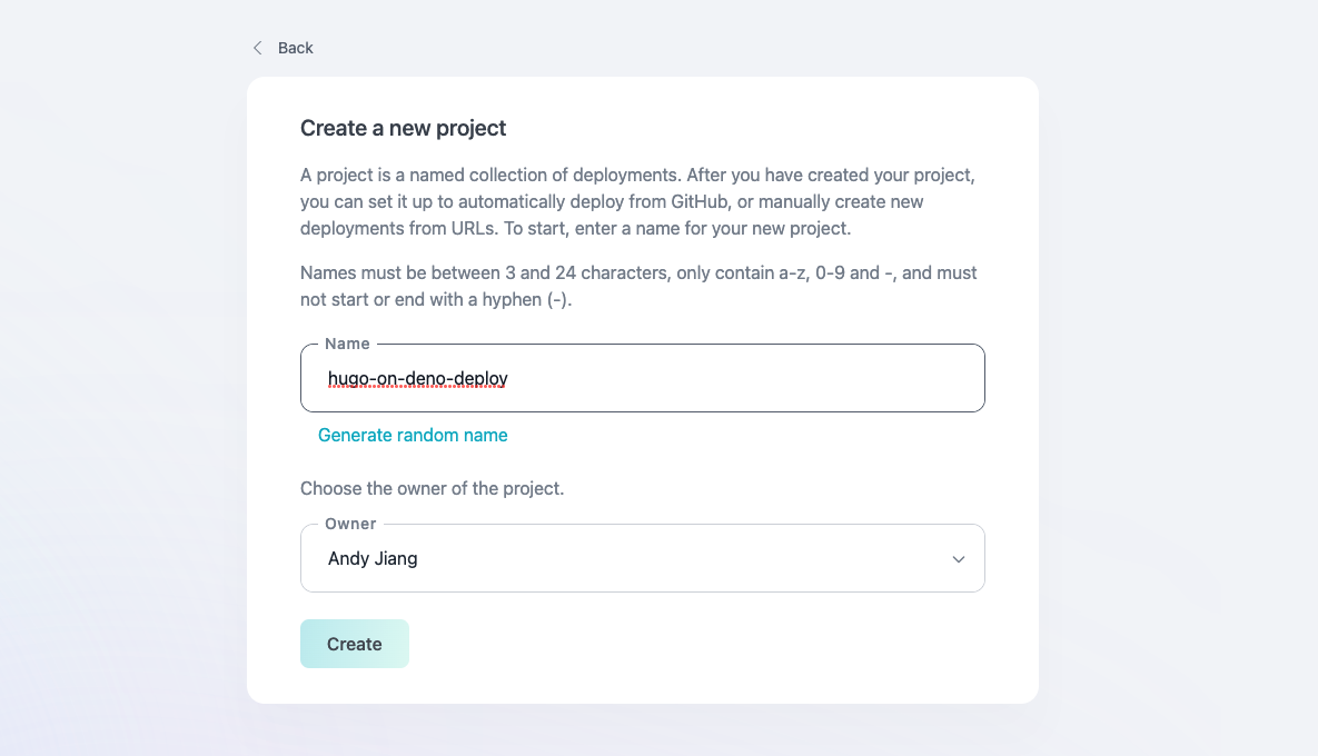 Creating a new Deno Deploy project