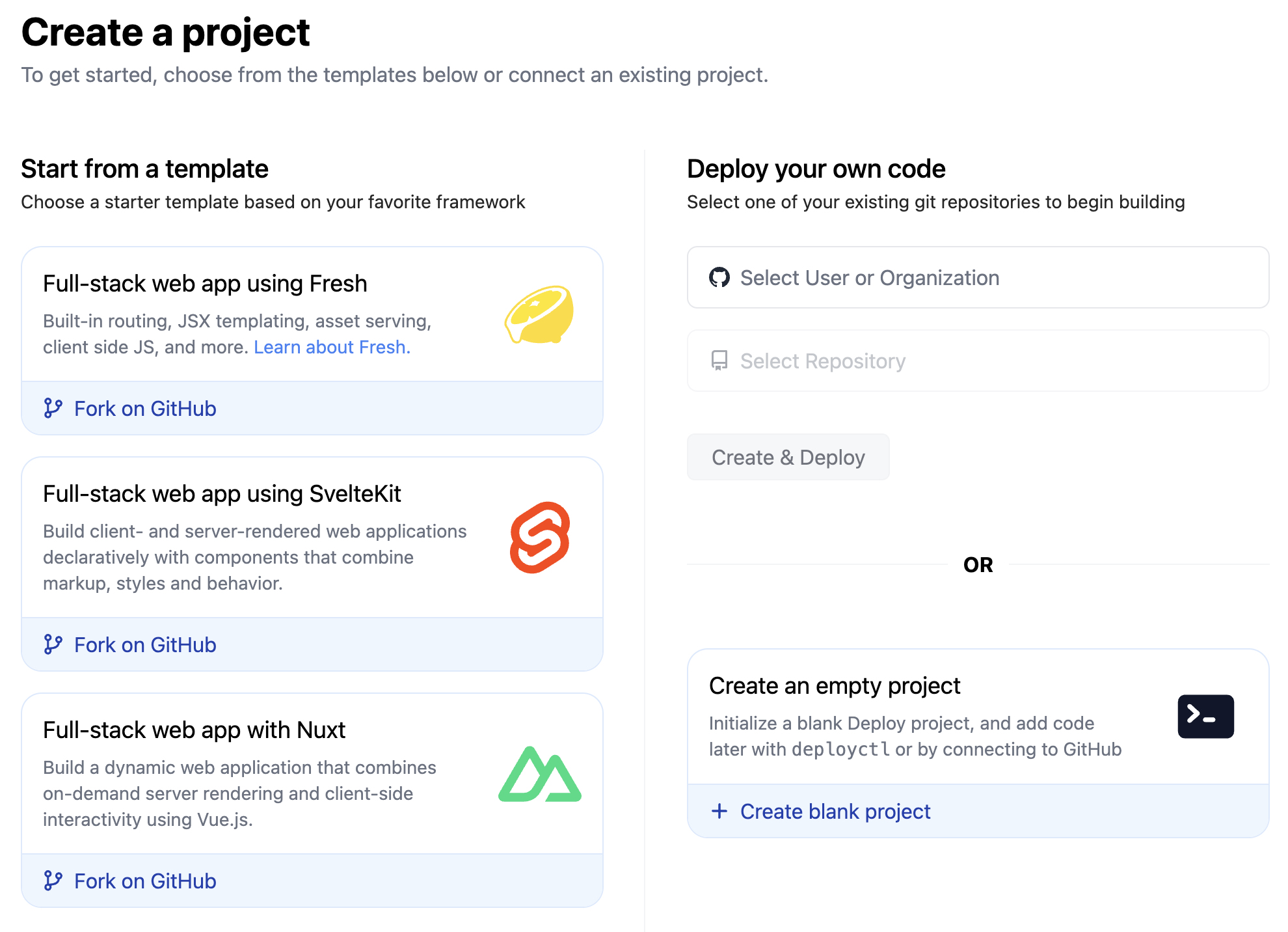 new project flow on Deploy
